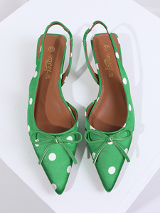 Green White Polka Dot Satin Slingback Pumps Women Thin <strong>Kitten</strong> <strong>Heel</strong> Pointed Toe Bow <strong>Mules</strong> Elegant Party Dress <strong>Heels</strong> - Product Image 5
