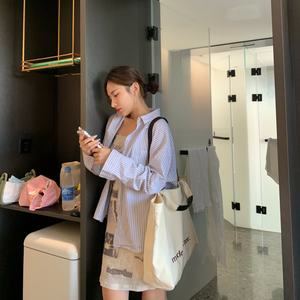 Sac fourre-tout en toile de coton de grande capacité de 20 pouces, robuste, avec poignées en cuir riveté, impression sur écran, sac pour femmes - Product Image 6