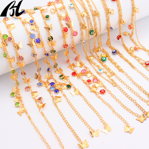Haute qualité réglable en métal or pied chaîne bohême bracelets de cheville <span class=keywords><strong>Bracelet</strong></span> avec cristal papillon et diable oeil en vrac bijoux en laiton - Product Image 1