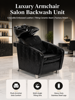 Fauteuil de lavage de luxe pour salon avec bac en céramique inclinable et unité de lavage en cuir gaufré crocodile pour salon de coiffure (vente en gros)