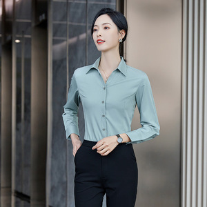 Women's Formal Shirt Set Solid Color Bamboo Fiber Anti-Wrinkle Office Workwear Professional Business Wear Long Sleeve - Product Image 3