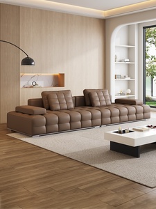 Divano Lawrence Minimalista Italiano a Un Posto in Vera Pelle per Soggiorno Grande e Moderno - Product Image 1
