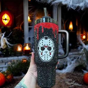 Personnalisé Halloween Jason film d'horreur <span class=keywords><strong>camp</strong></span> cristal lac 40Oz strass verres tasse en acier inoxydable Bling Tumbler avec poignée - Product Image 2