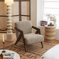 Fauteuil de loisirs Richard en bois massif, style médiéval rétro, mi-siècle. Salon Chambre Appartement Hôtel Design Moderne