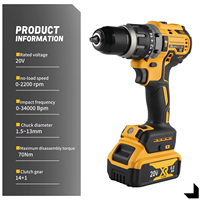 Perceuse à percussion sans fil 20V DCD796, mandrin 13mm, 70Nm, outils de construction pour la maçonnerie