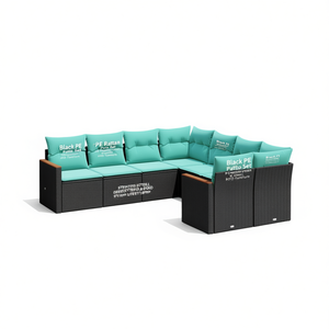 Set Divano da Esterno in Rattan PE Nero con Telaio in Acciaio Verniciato a Polvere, 7 Posti, Arredamento Contemporaneo con Cuscini - Product Image 1