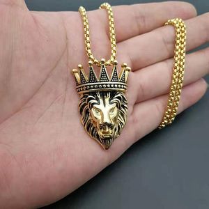 <b>Crown</b> Lion Head Pendant Necklace Stainless Steel Gold Plated Hip Hop Jewelry Gift for Men - Product Image 5