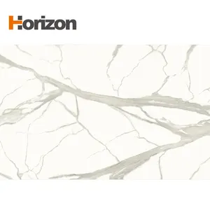 Reine weiße gesinterte Steinplatten künstliche glänzende Bodenfliesen 3200 * 1600 mm Marmor-Porzellan-Wandsteinplatte