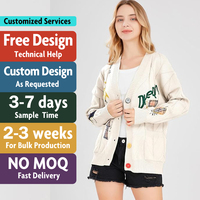 Cardigan Femme en Tricot d'Hiver avec Logo Personnalisé, Veste et Manteau Tricoté à Poches Brodées