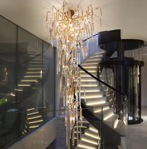 Tendering Water Drops Atmospheric Creative Stair Light Luxury Modern <b>Tree</b> Branch Gold <b>Crystal</b> LED Dimmable Chandelier - Product Image 4