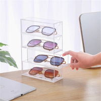 Boîte de rangement pour lunettes de soleil en acrylique, compartiments empilables multi-niveaux, anti-poussière, type tiroir de bureau, vitrine