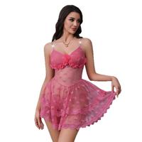 Ensemble de lingerie érotique européenne et américaine, pyjama sexy, dentelle jacquard en forme de cœur, jupe longue à volants, robe de nuit à bretelles