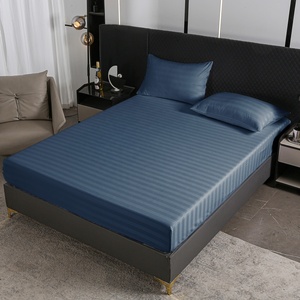 Juego de Ropa de <span class=keywords><strong>Cama</strong></span> de Lujo con Rayas de Satén - Sábanas de Calidad Hotelera en Azul Oscuro, Tamaño Personalizado, Servicio OEM/ODM Disponible - Product Image 1