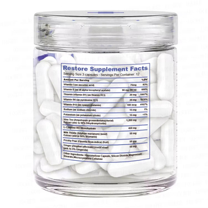Suplemento Dietético OEM Restore+ para después del alcohol, con multivitaminas, sodio, potasio, té de vid, cápsulas para la resaca - Product Image 6