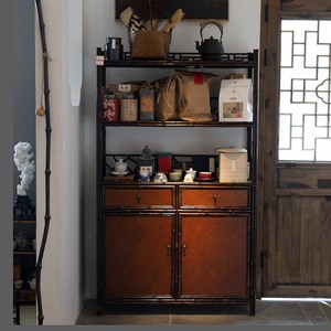 Bibliothèque en bambou violet, grand meuble de rangement pour salons de thé, clubs et salles d'étude ; armoire à thé classique ; étagère en bambou pour le thé - Product Image 2