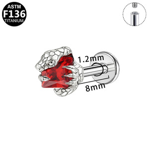 Boucles d'oreilles en forme de cœur et de serpent en alliage de titane avec incrustation de zircon pour piercing des lèvres ASTM F136 - Product Image 5