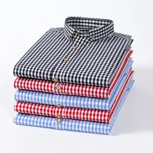 Chemises à carreaux pour hommes Chemises à carreaux à manches longues en coton fin décontractées à revers personnalisées en gros