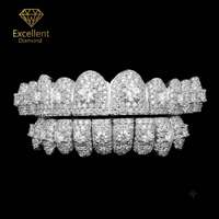 Nouvelle Arrivée Grillz Dentaires Personnalisés 8 sur 8 en Argent 925 Effet Diamant Moissanite Style Hip Hop Iced Out pour Hommes Femmes Streetwear