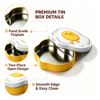 Boîte en fer blanc de qualité alimentaire en forme d'œuf frit avec logo personnalisé, boîte métallique portable, emballage cadeau pour bonbons, menthes et friandises à motif de dessin animé