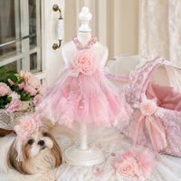 Gaun Pesta Ulang Tahun Anjing, Pakaian Anjing Khusus, Gaun Putri Anak Anjing Kecil dengan Renda Tulle, Bunga, Mutiara, dan Manik-manik