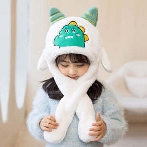 Fabrik Direkt verkauf Winter zubehör für Kinder Mädchen Designer Logo Einteiliger Samts chal Mützen Hut Gehörschutz haube - Product Image 4