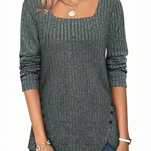 Pulls pour femmes Automne 2024 Légers à manches longues Col carré Tunique - Product Image 4
