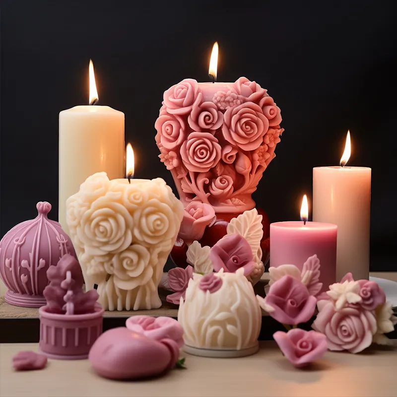 DUMO Custom Valentine's Day Succulent Flower Scented Candle Silicone Mold Handmade Wedding Ball Candle Silicon