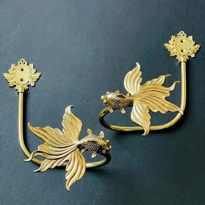 Antique Gold Fish <b>Curtain</b> Holdbacks Decorative Window Hardware Traditional Style Metal <b>Hook</b> <b>with</b> Floral Design - Product Image 1
