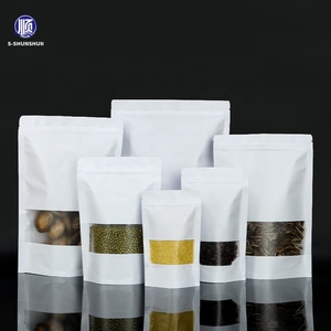 Customizable Biodegradable White Kraft Paper Ziplock Bag Doypack Window Food Packaging for Sugar Sizes Options Kraft Paper Stand