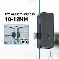 Serrure de porte intelligente en verre noir mat, serrure de porte électronique à empreintes digitales Bluetooth Tuya avec carte pour porte coulissante en verre sans cadre