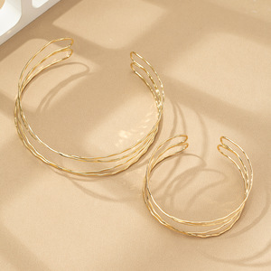 Gold & <b>Silver</b> Plated Minimalist Twist Design Adjustable Open <b>Choker</b> and Arm Cuff Set - Product Image 5