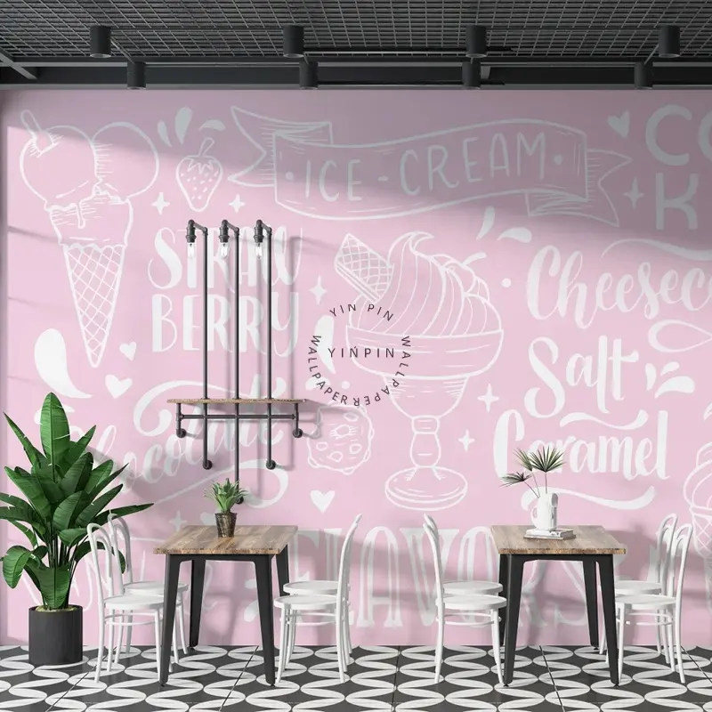 Crème glacée mur photo restaurant amovible tissu papier peint mural