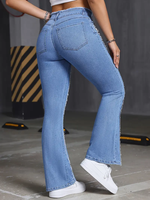 Jeans évasés coupe bootcut pour femme Denim Factory, bords bruts, taille mi-haute, extensibles, faible MOQ, services de personnalisation, OEM