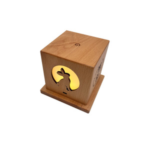 Wooden Box Lamp 100mm LED Light Source Engraved Rabbit Design Decorative Lamp For <b>Bedside</b> Or Gift - Product Image 1
