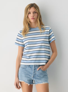 <span class=keywords><strong>T</strong></span>-<span class=keywords><strong>shirt</strong></span> rayé décontracté personnalisé pour <span class=keywords><strong>femme</strong></span>, en coton, coupe classique, col rond, tricot doux, motif rayures bleues et blanches, séchage rapide, idéal pour l'é<span class=keywords><strong>t</strong></span>é - Product Image 2