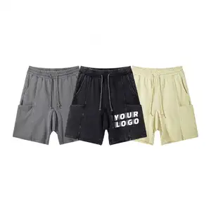SYDZ celana pendek olahraga pria, bahan nyaman dicuci saku lama disesuaikan logo celana atletik