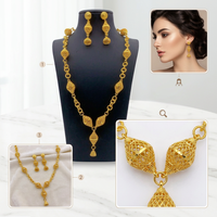 Ensemble de bijoux arabes classiques plaqués or 24 carats, collier long et boucles d'oreilles de Dubaï pour mariage, fête, fiançailles, cadeau