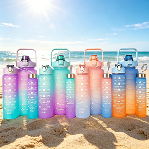 Botella de Agua de Plástico PC Esmerilado con Gradiente de 300 ml, 750 ml, 2000 ml, Marcador de Tiempo Motivacional, Tapa Abatible, Botella Deportiva Portátil, Logotipo Personalizado - Product Image 1