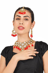 Conjunto de Collar de Novia de Aleación Premium con Pendientes y Maang Tikka a Juego, Diseño Decorativo con Cuentas de Moda para Bodas y Fiestas - Product Image 6