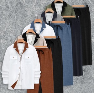 Set Estivo da <span class=keywords><strong>Uomo</strong></span> all'Ingrosso: Camicia a Maniche Lunghe e Pantaloni Slim Fit Casual per Giovani - Product Image 2