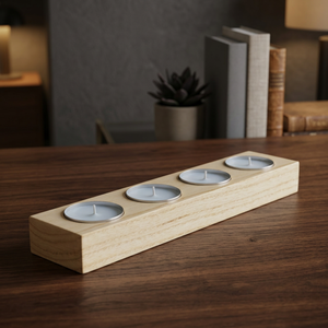 Porte-bougie à 4 lumières chauffe-plat en bois poli géométrique de luxe, qualité supérieure, fait à la main, pour la décoration de la maison et Noël - Product Image 3