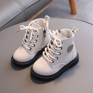 Bottes d'automne et d'hiver pour enfants, style britannique, semelles souples, bottes en cuir anti-dérapantes, lacets, bottes courtes imperméables - Product Image 6