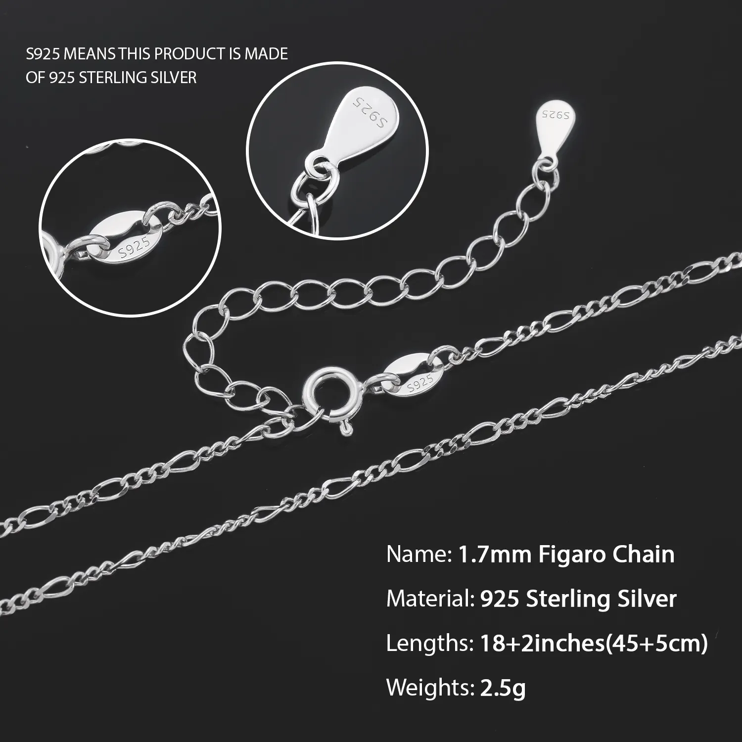 CDE YC bán buôn 925 bạc trang sức ý sterling bạc Figaro Chuỗi vòng cổ vàng Cadena de plata 925 Bạc Chuỗi phụ nữ