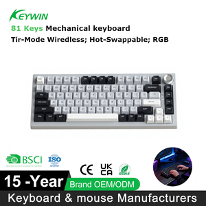 <span class=keywords><strong>Clavier</strong></span> mécanique RGB personnalisé Keywin à 81 touches, <span class=keywords><strong>clavier</strong></span> mécanique <span class=keywords><strong>sans</strong></span> <span class=keywords><strong>fil</strong></span> à trois modes (filaire/2,4 GHz/BT) pour les joueurs - Product Image 1