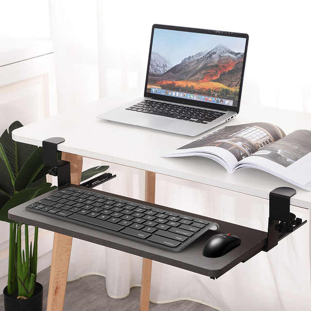 No Punch With C-Clamp and Slide Rail Height Adjustable Keyboard Tray Under Desk