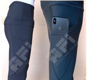 Mallas deportivas de cintura alta para mujer, pantalones con cierre de cintura elástica con bolsillos de entrenamiento y estampado de retazos - Product Image 3