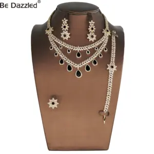 Bedazzled Оптовая Продажа Модный Дубай позолоченный 24K черный циркон камни Свадебные ювелирные изделия набор свадебных ожерелий