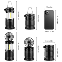 Lanterne de camping 3 en 1 avec ventilateur COB 360°, alimentée par piles AA, lampe de tente portable avec ventilateur rabattable et crochet pour l'extérieur et les situations d'urgence