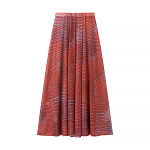 Combinaison sans manches à col rond de couleur rouge Taille élastique Plissée Imprimée <span class=keywords><strong>Maille</strong></span> Longue <span class=keywords><strong>jupe</strong></span> décontractée Mode Femme <span class=keywords><strong>Ensemble</strong></span> 2 pièces - Product Image 5