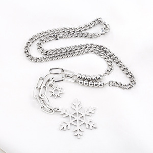 yunniqueUnisex <b>Titanium</b> Steel Snowflake Necklace With Sun Charm Geometric Design Multi-layer <b>Chain</b> Fashion Sweater <b>Chain</b> - Product Image 1